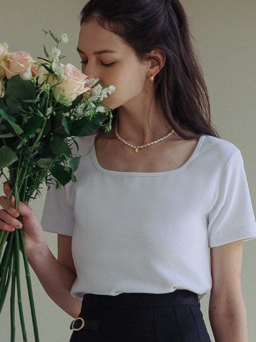 [TILLIDIE] Square ribbed cotton T-shirt_White