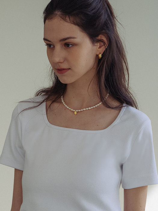 [TILLIDIE] Square ribbed cotton T-shirt_White