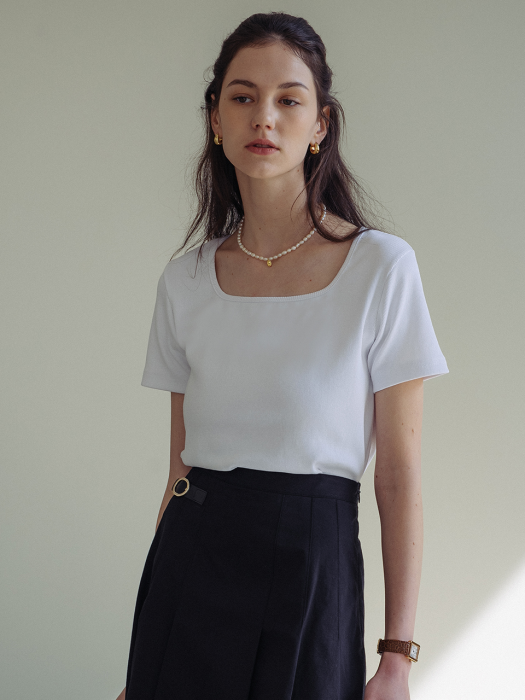 [TILLIDIE] Square ribbed cotton T-shirt_White