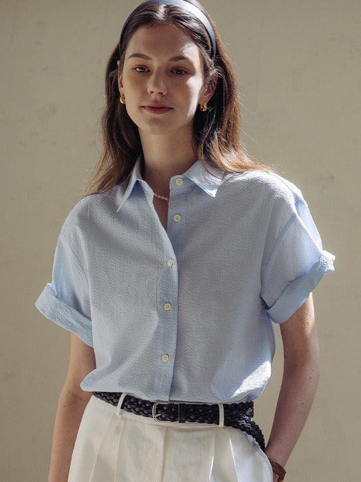 [TILLIDIE] Roll up shirt(Skyblue)