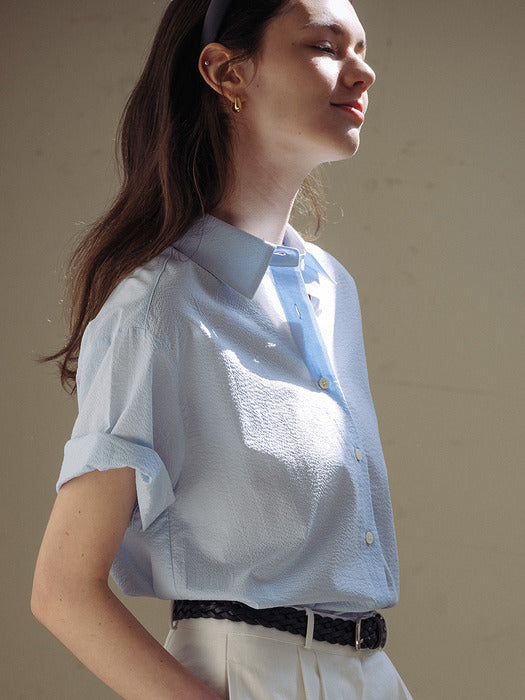 [TILLIDIE] Roll up shirt(Skyblue)