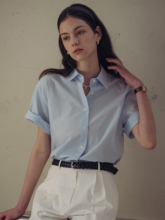 [TILLIDIE] Roll up shirt(Skyblue)