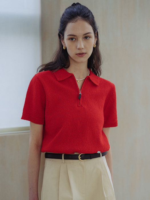 [TILLIDIE] Half zip up cotton knit(Red)