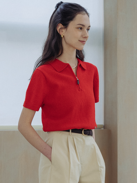 [TILLIDIE] Half zip up cotton knit(Red)