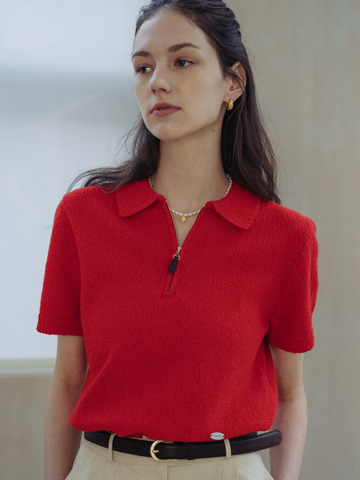 [TILLIDIE] Half zip up cotton knit(Red)