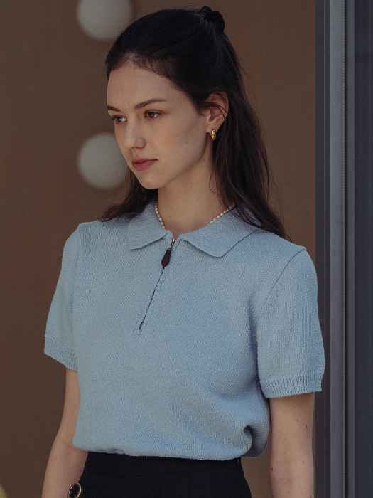 [TILLIDIE] Half zip up cotton knit(Skyblue)