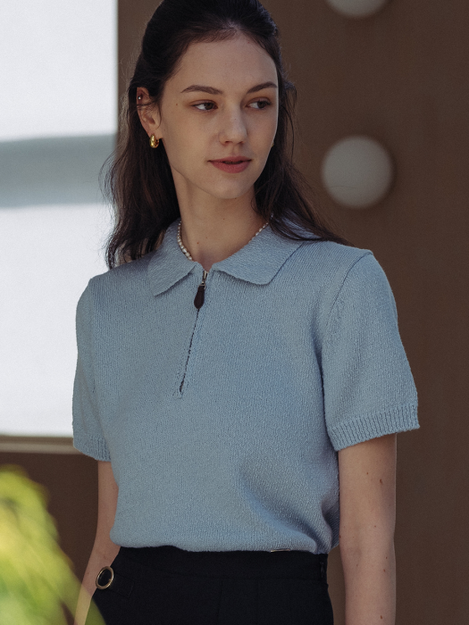 [TILLIDIE] Half zip up cotton knit(Skyblue)