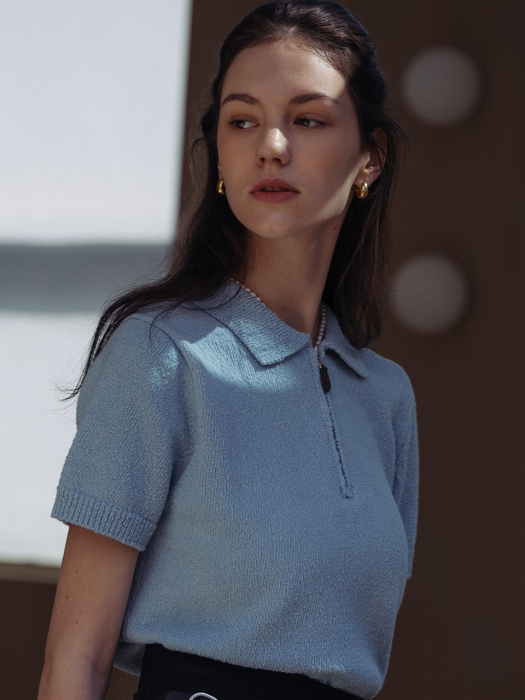 [TILLIDIE] Half zip up cotton knit(Skyblue)