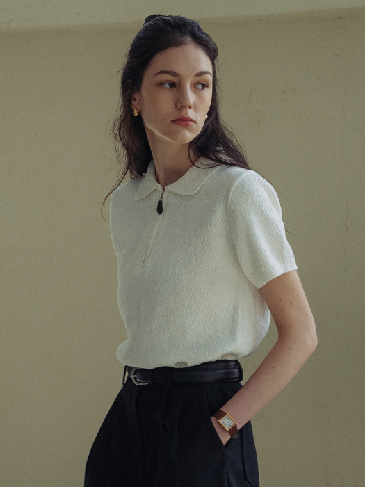 [TILLIDIE] Half zip up cotton knit(Ivory)