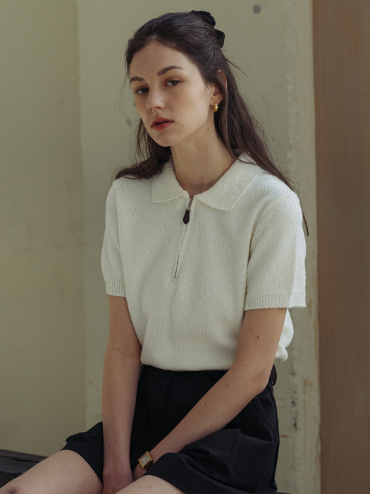 [TILLIDIE] Half zip up cotton knit(Ivory)