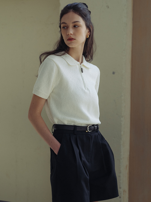 [TILLIDIE] Half zip up cotton knit(Ivory)