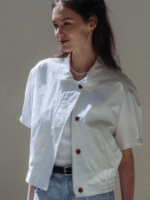 [TILLIDIE] Minimal collar half blouson(Ivory)