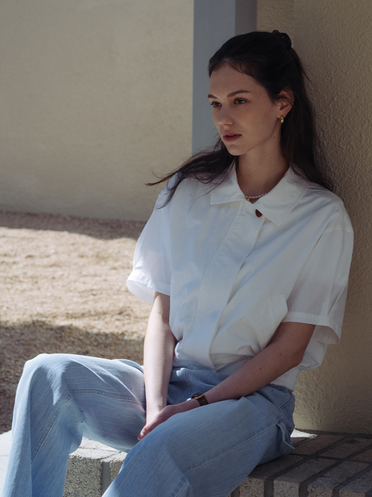 [TILLIDIE] Minimal collar half blouson(Ivory)