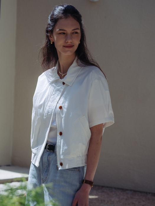 [TILLIDIE] Minimal collar half blouson(Ivory)