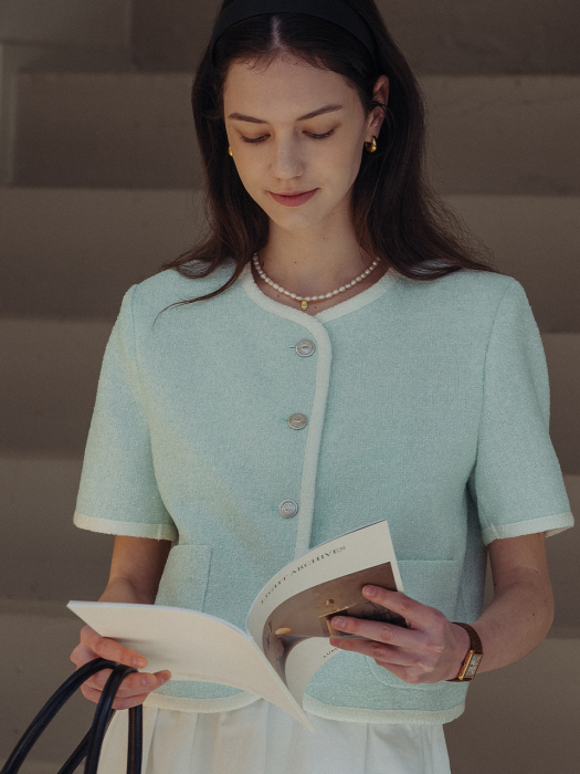 [TILLIDIE] Haper line tweed jacket_Mint