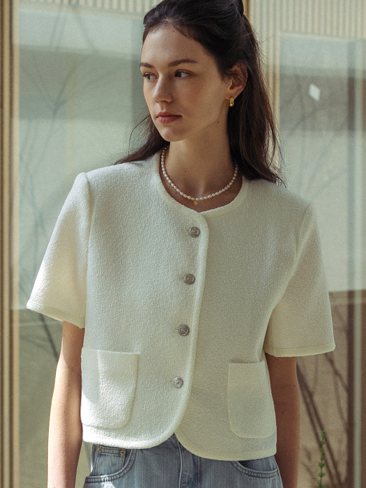 [TILLIDIE] Haper line tweed jacket_Ivory