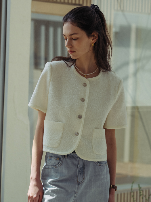 [TILLIDIE] Haper line tweed jacket_Ivory