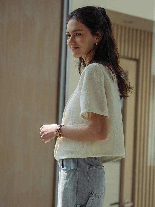 [TILLIDIE] Haper line tweed jacket_Ivory