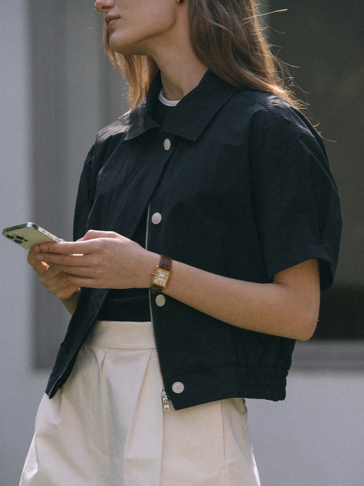 [TILLIDIE] Minimal collar half blouson(Navy)