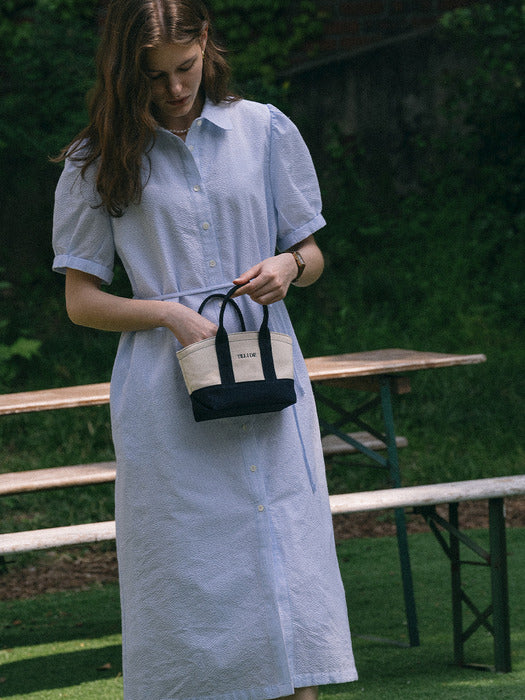 [TILLIDIE] Stripe seersucker dress_Blue