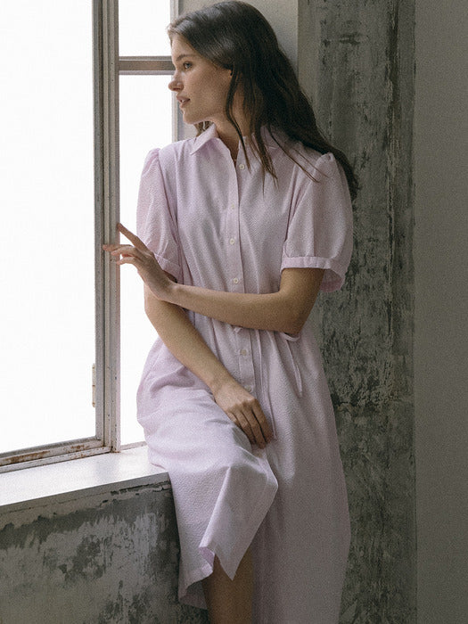 [TILLIDIE] Stripe seersucker dress(Pink)