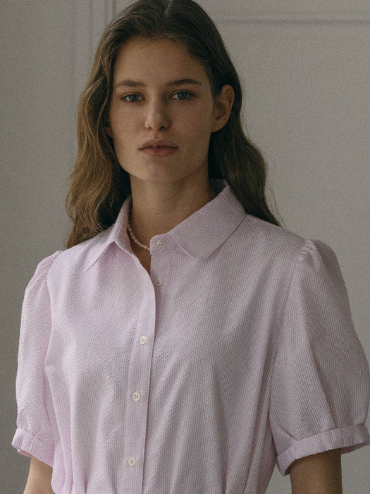 [TILLIDIE] Stripe seersucker dress(Pink)