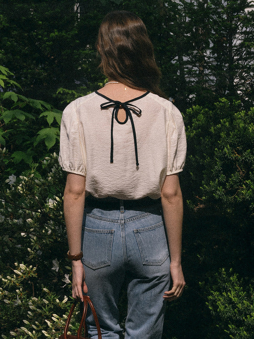 [TILLIDIE] Witty Back ribbon blouse(Yellow)