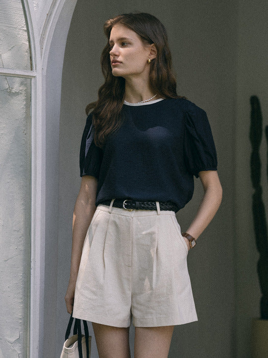 [TILLIDIE] Witty Back ribbon blouse(Navy)