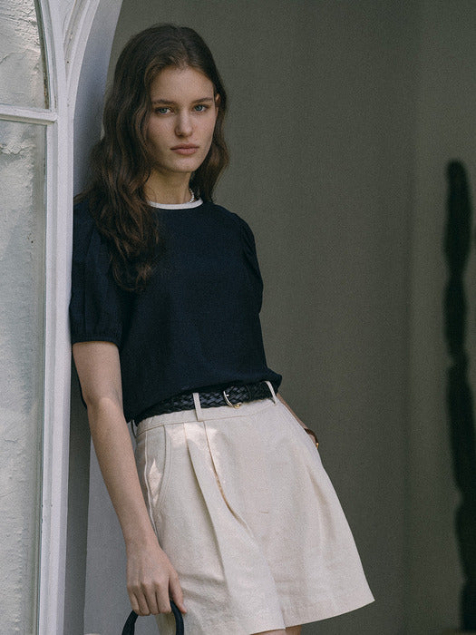 [TILLIDIE] Witty Back ribbon blouse(Navy)