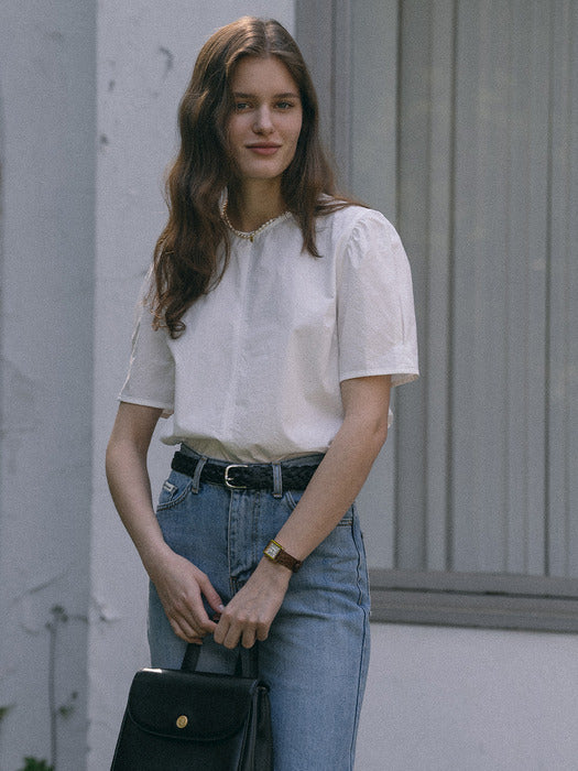 [TILLIDIE] Melody side shirring puff blouse(Ivory)