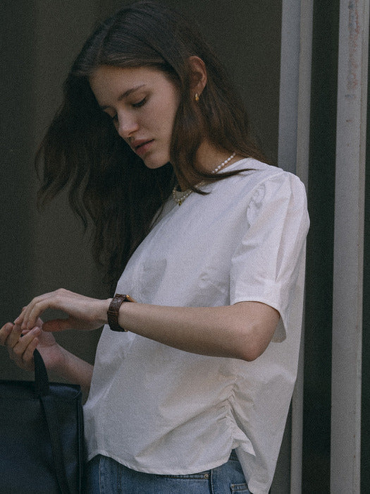 [TILLIDIE] Melody side shirring puff blouse(Ivory)