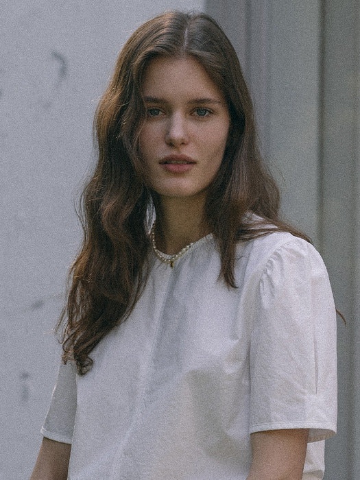 [TILLIDIE] Melody side shirring puff blouse(Ivory)