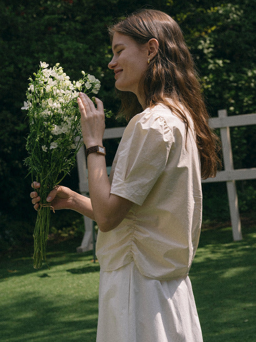 [TILLIDIE] Melody side shirring puff blouse(Cream)