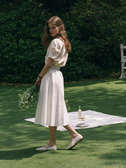 [TILLIDIE] Melody side shirring puff blouse(Cream)