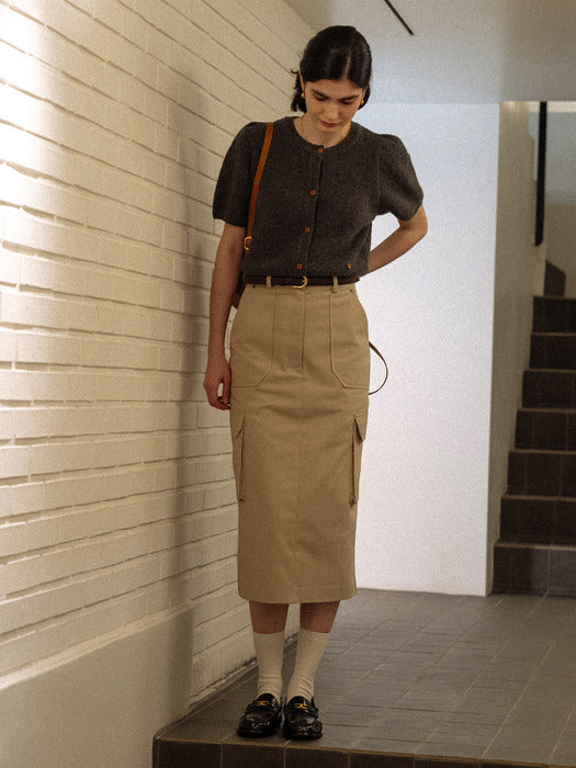 [TILLIDIE] H-line cargo skirt(Beige)