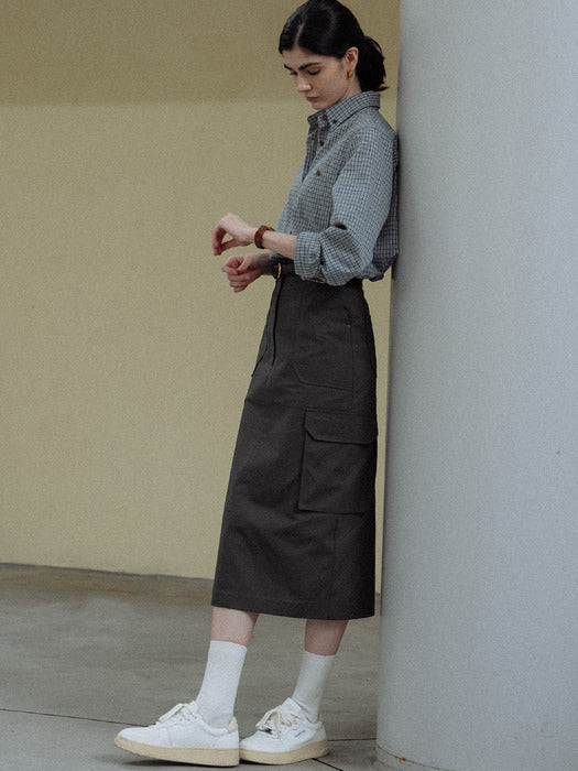 [TILLIDIE] H-line cargo skirt(Gray)