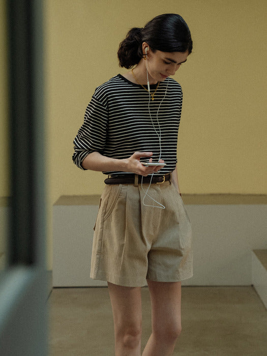 [TILLIDIE] Stripe soft touch T-shirt_Black