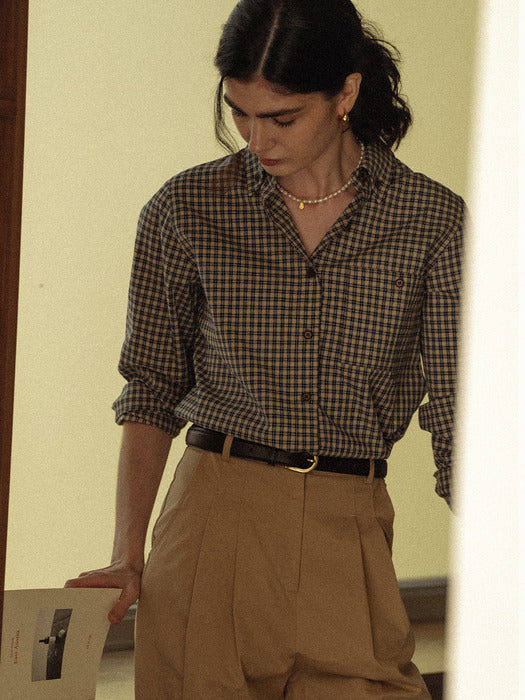[TILLIDIE] Classic grid check shirt_Navy