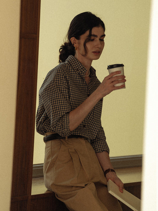 [TILLIDIE] Classic grid check shirt_Navy