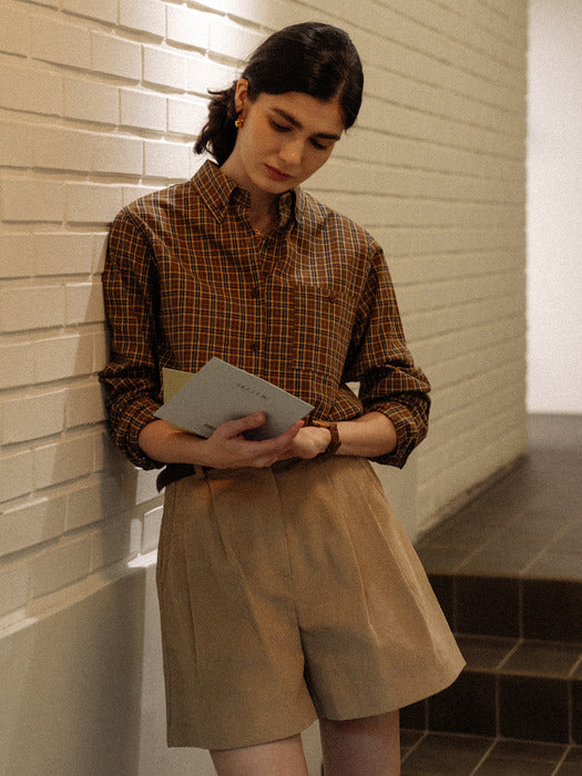 [TILLIDIE] Classic grid check shirt_Brown