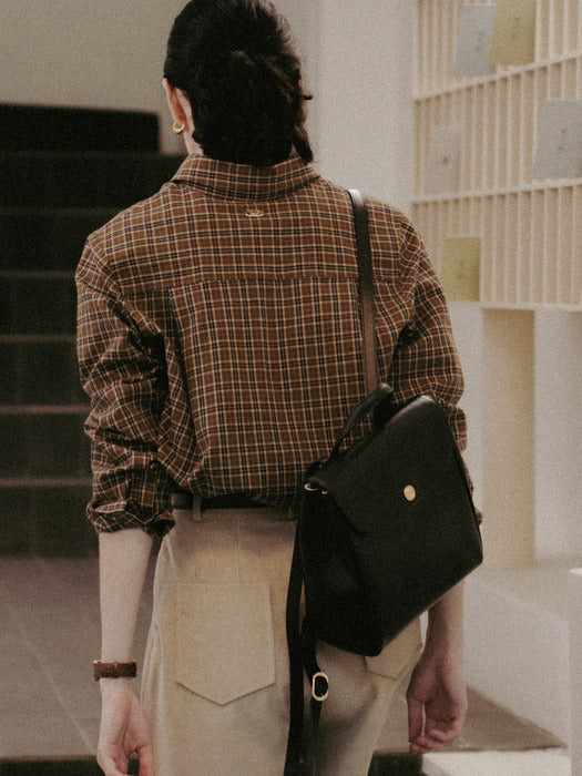 [TILLIDIE] Classic grid check shirt_Brown