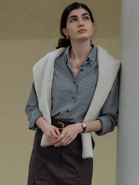 [TILLIDIE] Classic grid check shirt(Blue)