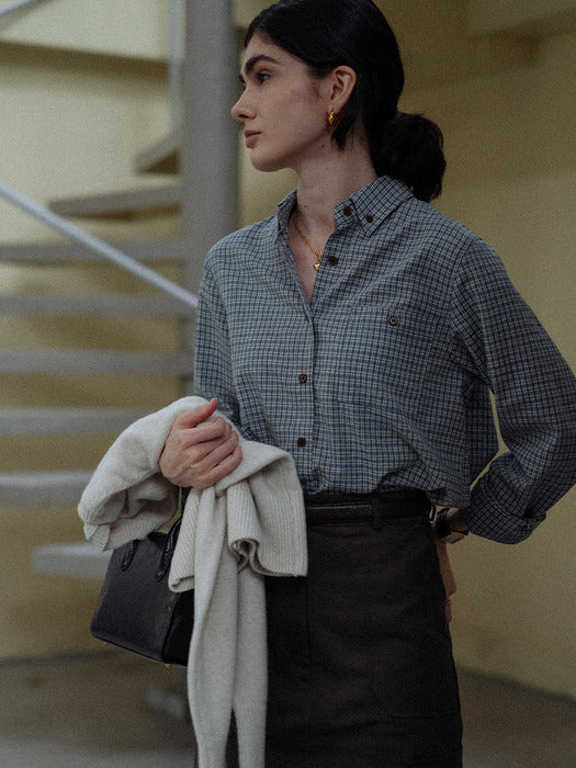 [TILLIDIE] Classic grid check shirt(Blue)