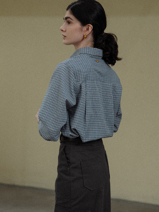 [TILLIDIE] Classic grid check shirt(Blue)