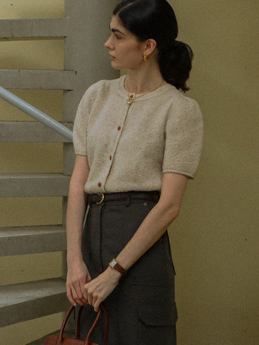 [TILLIDIE] Merino wool boucle knit cardigan_Oatmeal