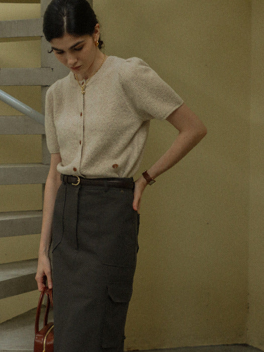 [TILLIDIE] Merino wool boucle knit cardigan_Oatmeal