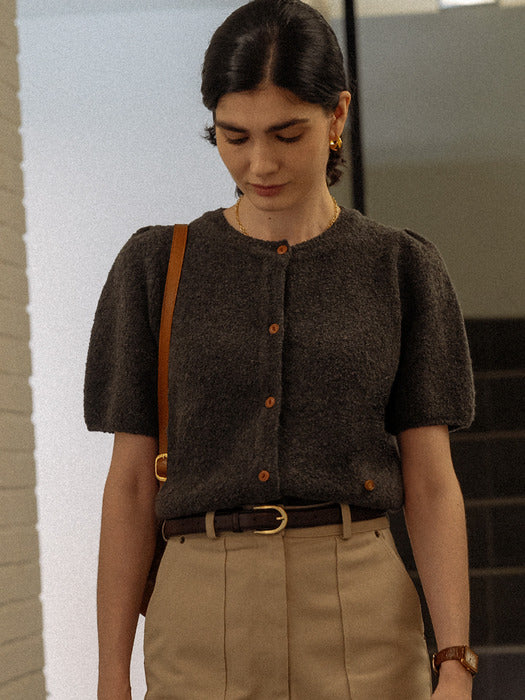 [TILLIDIE] Merino wool boucle knit cardigan(Charcoal gray)