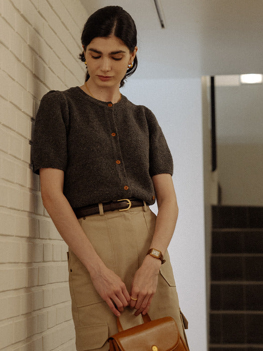 [TILLIDIE] Merino wool boucle knit cardigan(Charcoal gray)