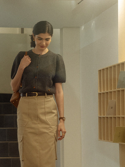 [TILLIDIE] Merino wool boucle knit cardigan(Charcoal gray)