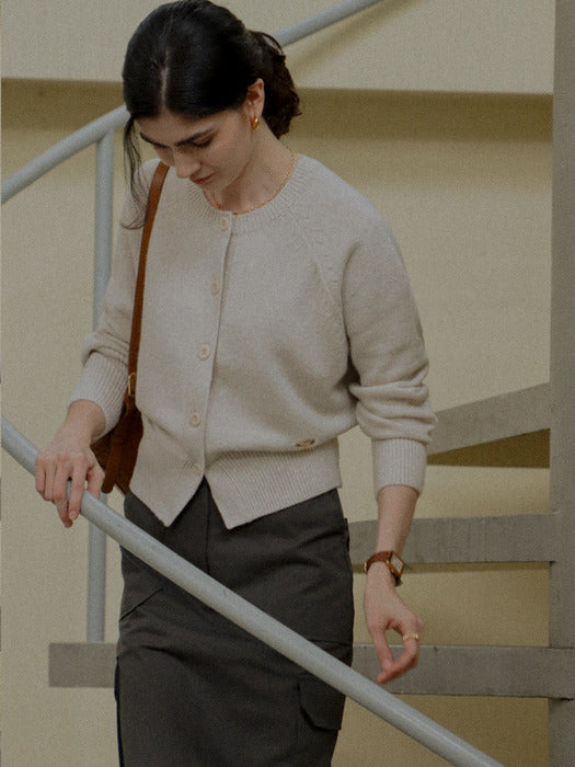 [TILLIDIE] Raglan sleeve romantic wool cardigan_Oat gray